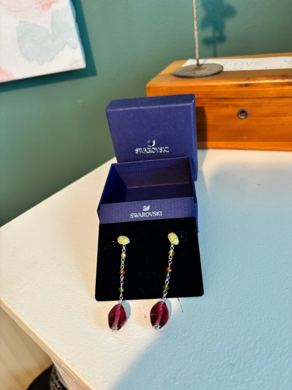 Swarovski Red and Yellow Crystal Drop Earrings